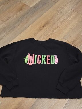WICKED Graphic Crewneck Sweatshirt - Black with Pink & Green Logo Cropped